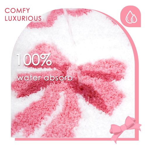 Lindameler Pink Bow Bathroom Rugs Coquette Cute Bath Mat for Bathroom Non Slip Absorbent Bow Bath Mat Washable 20x32 inch Bath Mats for Front Door, Bedroom, Living Home Decor