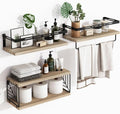 Fixwal Bathroom Shelves - Wall-Mounted Floating Shelves with Metal Frame & Towel Bar | Rustic Brown (3 Plus 1)