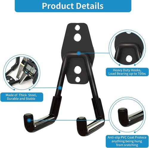 GeeWatom Garage Storage Utility Hooks - Durable Steel Wall Mount Garden Tool Organizer | 4 Pack Black