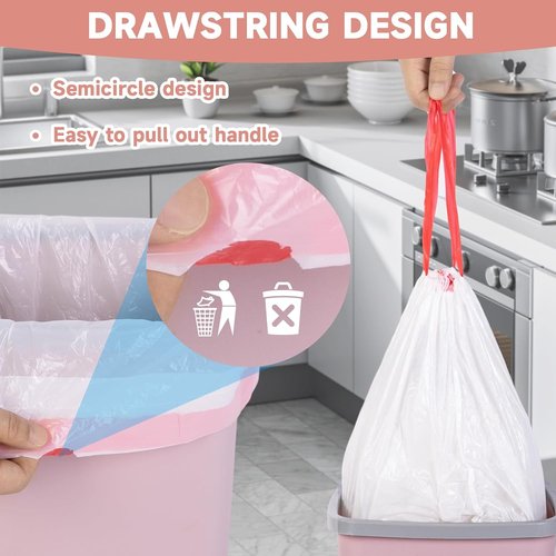 Magesh 2 Gallon Drawstring Trash Bags - Strong White Mini Garbage Bags, 60 Count for Kitchen & Bathroom