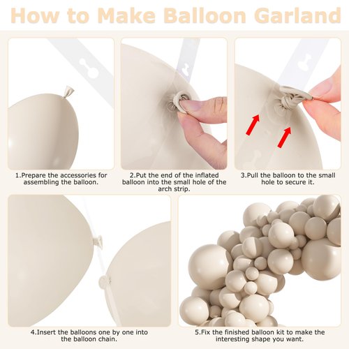 Amandir 153pcs White Sand Balloons Arch Garland Kit Different Sizes 18 12 10 5 Inch Cream Beige Sand White Latex Balloon for Birthday Boho Neutral Baby Shower Wedding Anniversary Party Decorations