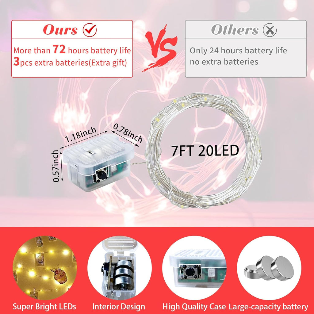 Skiennix 8-Pack Red Fairy Lights - 7Ft 20 LED Twinkle String Lights | Battery Operated & Waterproof for Parties, Holidays, and Decor