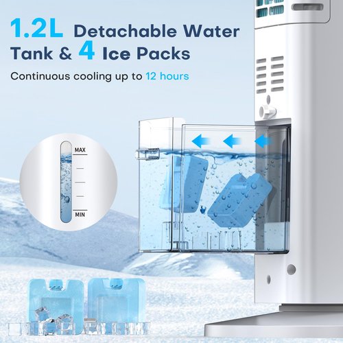 MYICY Evaporative Air Cooler, 35" Windowless Air Conditioner Portable w/3 Speeds, 25ft Remote, Smart Timer & Water Tank, Portable Air Conditioners No Windows Needed, 90°Oscillating AC Unit for Room