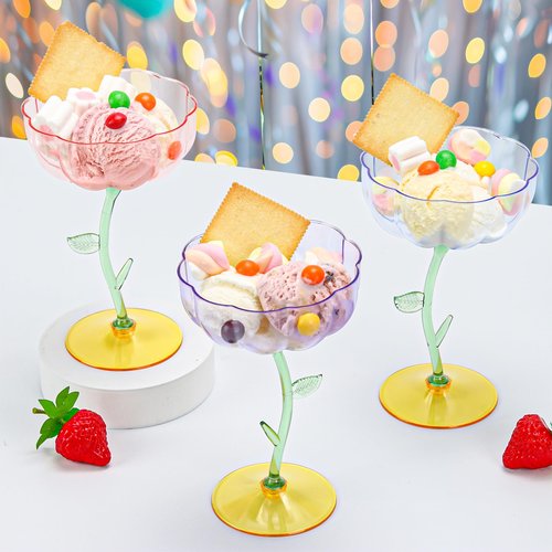 HKSZEH 48 Pcs Pink Plastic Ribbed Coupe Glasses Detachable 7oz Flower Cocktail Glasses Modern Wavy Plastic Cocktail Coupes Disposable Martini Glasses Mimosa Glassware champagne goblets (48, PInk)