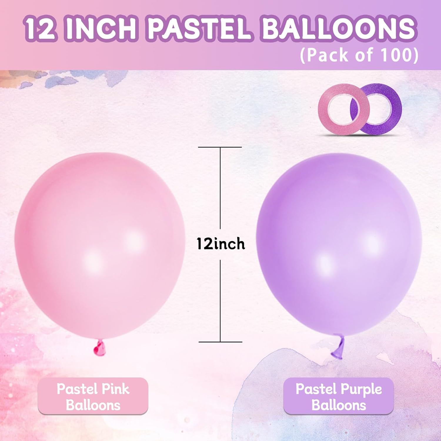 Pink and Purple Balloons - 100 Pack 12-Inch Latex Balloons for Girls' Birthday & Baby Shower Decor