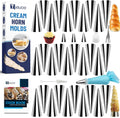 Skiennix Cream Horn Molds Set - 38-Piece Non-Stick Stainless Steel Cone Forms with Cleaning Brush & Piping Kit