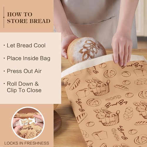 Aofmee Reusable Beeswax Bread Bags for Homemade Bread, 2 Pack Sourdough Bread Bags, XL Natural Cotton Beeswax Bag, Fresh Keeping Extra Large Bread Food Storage Bag for Gift Giving