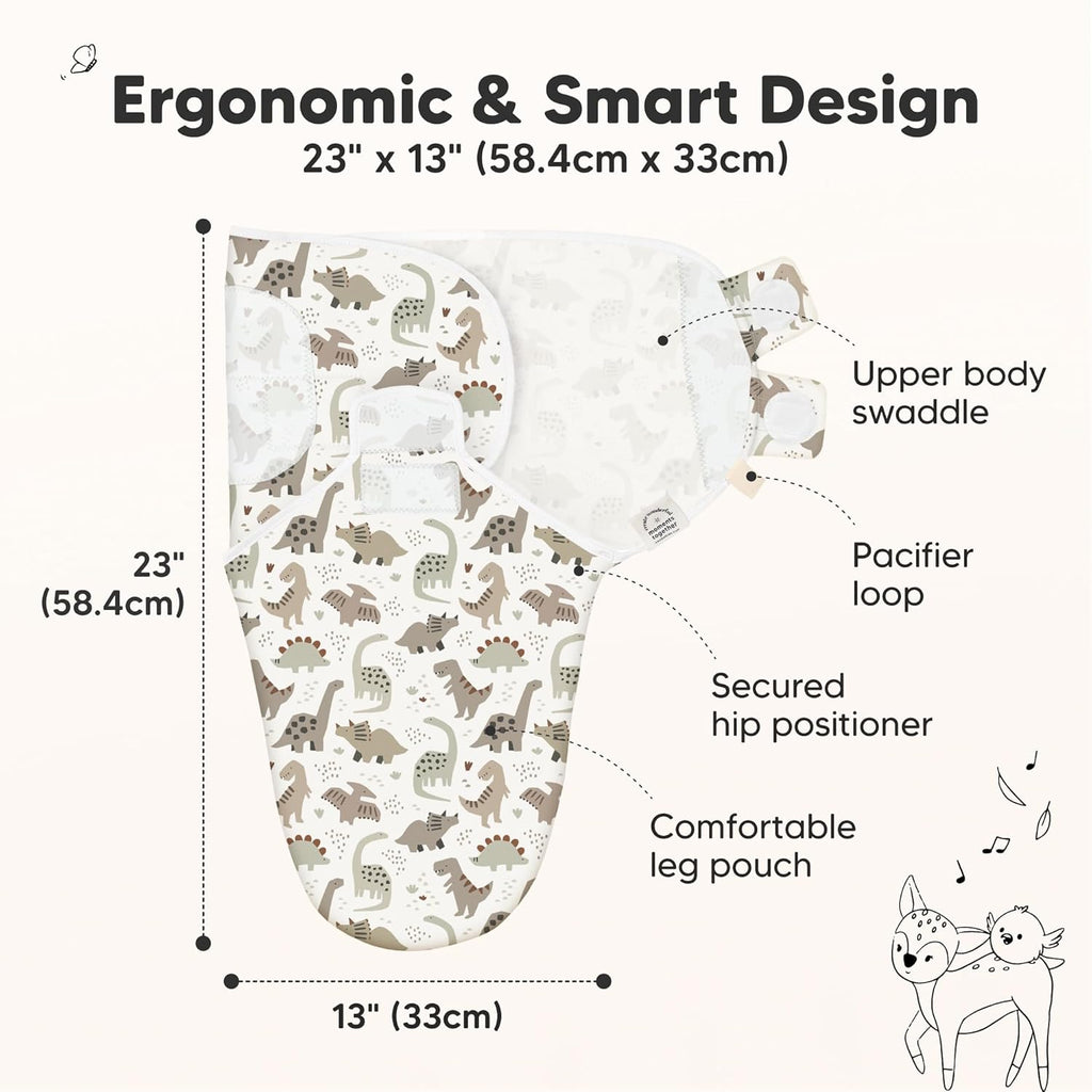 Organic Baby Swaddle Sleep Sacks by 3-Pack | Soft & Snug for Newborns 3-6 Months - Dino Ridge, Large
