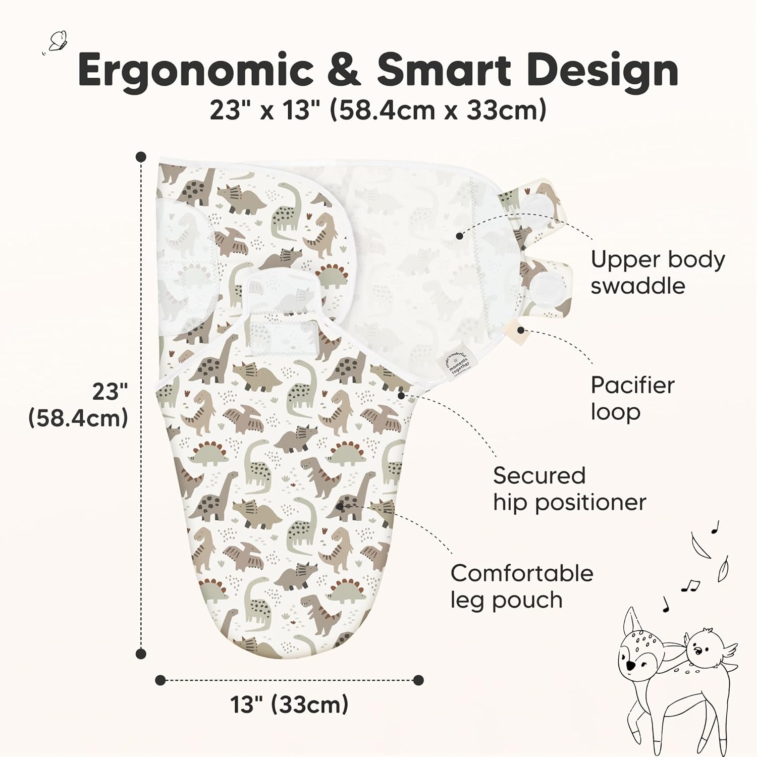 Organic Baby Swaddle Sleep Sacks by 3-Pack | Soft & Snug for Newborns 3-6 Months - Dino Ridge, Large