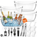 Yiyiring 4 Pcs Ice Buckets for Parties Large 5.5l Clear Beverage Tubs with Scoops, Tongs, Wine Opener, Vacuum Wine Stoppers and Bar Accessories Mimosa Bar Supplies for Champagne Beer Beverage Drinks