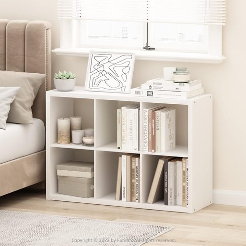 Furinno 6-Cube Bookshelf - Extra Thick Frame & Reversible Design | 14.6" x 44" x 30", White
