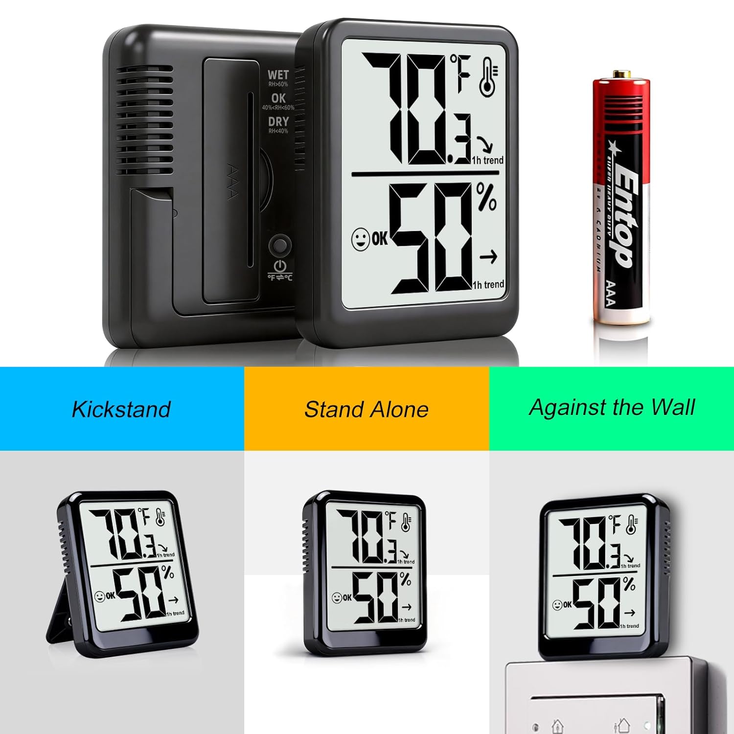 Skiennix Digital Room Thermometer & Hygrometer | Accurate Temperature & Humidity Monitor for Home, Office, Pets & Plants - AAA Battery Included