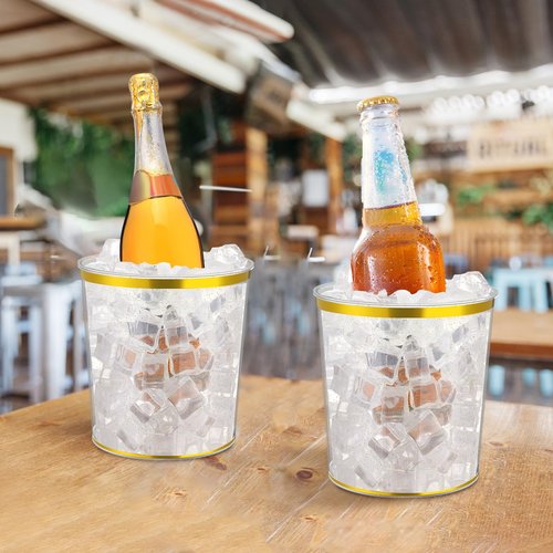 Acellegic 18 Pcs Ice Buckets Bulk, 6 Liter Plastic Round Ice Buckets with Gold Rim and Glitter, Disposable Storage Drink Tub or Party Bar Wine Beer Champagne Beverage Bottle Cooler