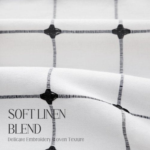NDDYCU Black and White Shower Curtain Boho Linen Fabric with Embroidered Plaid Pattern and Tassels for Bathroom,72" W×72" L