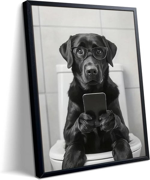 Funny Labrador Dog Canvas Print - Cute Bathroom Wall Art | 8x10 Inch Framed Decor