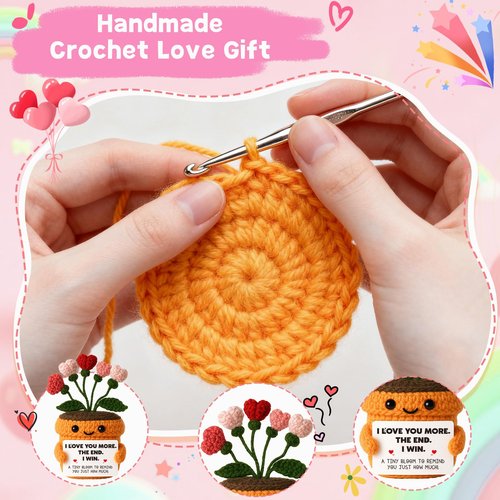 Valentine’s Day Decrations for Women Her - Anniversary Wedding Birthday Gifts for Wife Girlfriend Gf Fiancee Crochet Heart Flower Keepsake with Romantic Message Card - Couples Easter Basket Stuffers