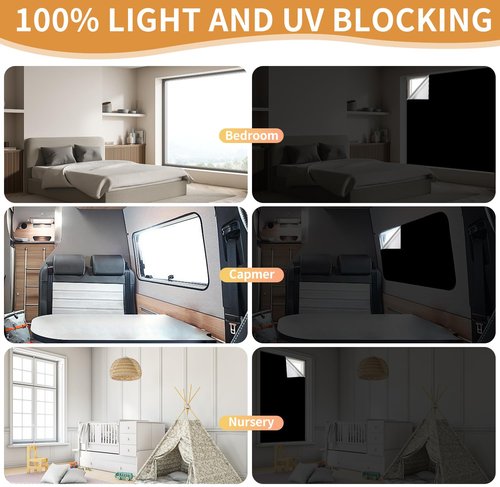 100% Blackout Curtains for Bedroom 57x118 inch,Removable Cuttable No Drill Blackout Shades,Portable Temporary Black Out Window Cover,Black Out Blinds for Nursery,Dorm,Travel,RV or Renter Use