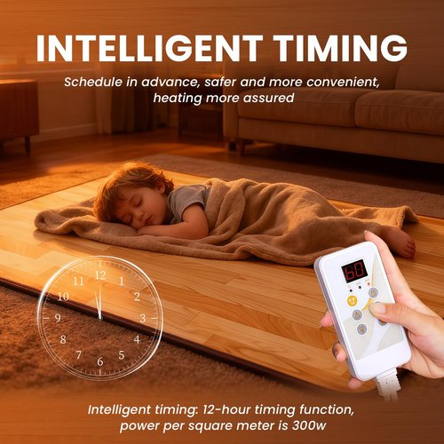 Heated Floor Mats, Heated Floor Carpet, Electric Heated Rug with Adjustable Temperature 12 Hour Timer, Radiant Floor Heater, for Yoga/Indoor/Under Desk (20x39 Inch/50x100 cm)