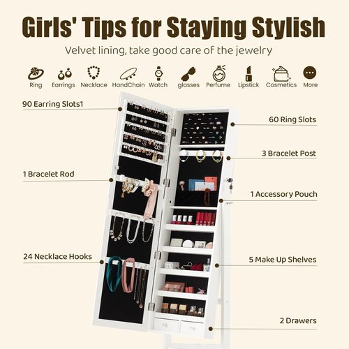 Freestanding Jewelry Armoire Cabinet, 47.3-Inch Full with Enhanced Performance and Practical Design for Everyday Use