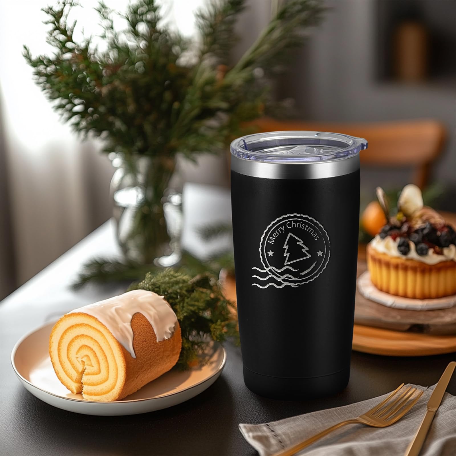 YOUKE OLA 16 Pack Stainless Steel Tumbler Bulk Insulated Vacuum Travel Mug Powder Coated Coffee Mug Gift for Laser Engrave, 20oz Black