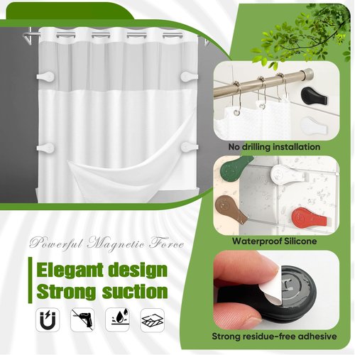 4 Pack Magnetic Silicone Shower Curtain Clips for Keeping Liner Closed to Wall Against Water Splashing Out, Self Adhesive Windproof Splash Holder, Easy to Use & Install, No Damage to Surface (White)