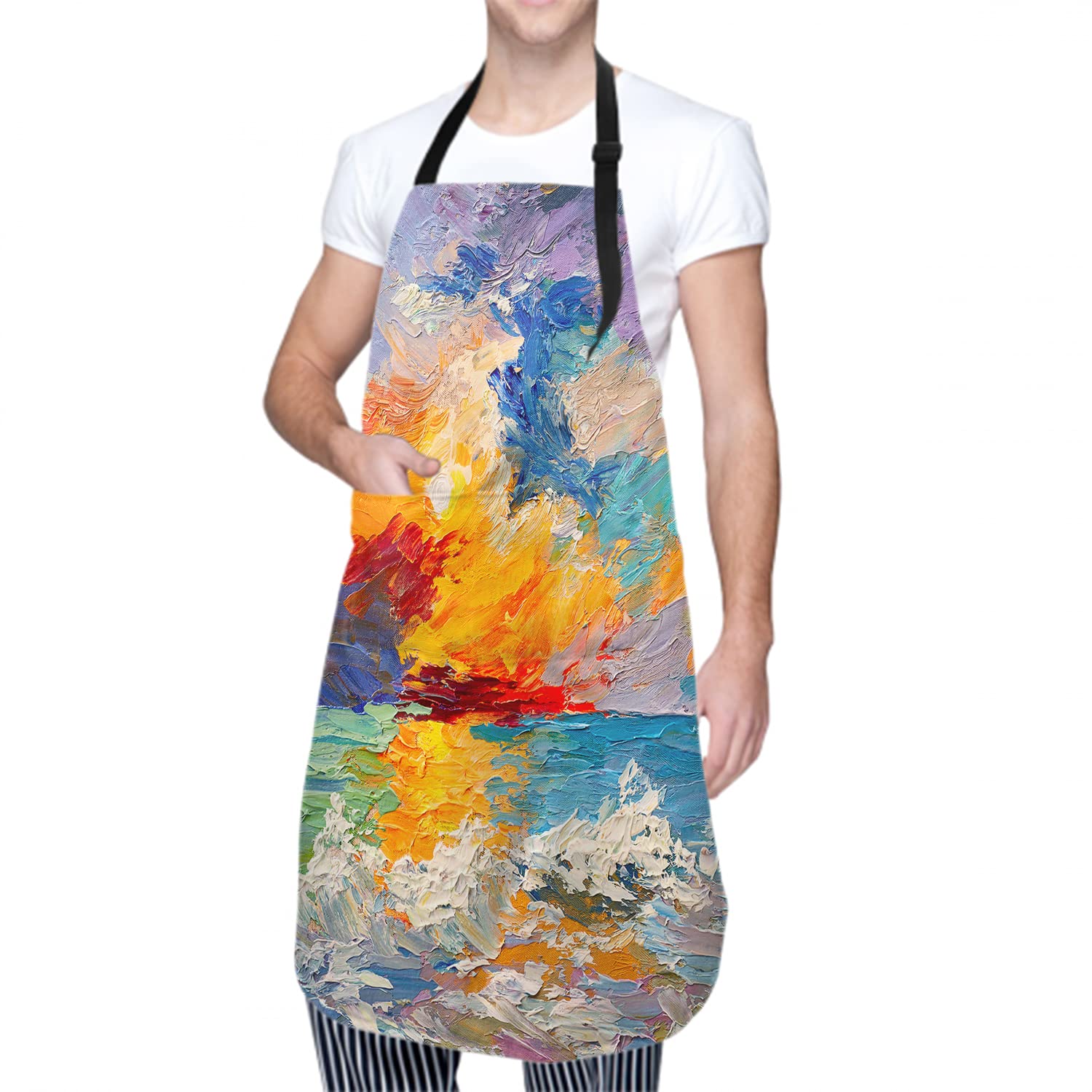 Giwawa Oil Paint Painting Apron - Adjustable Neck & Hidden Centre Pocket - Colorful Rainbow Art Summer Kitchen Apron Colored Artist Smock Chef Garden Baking Cooking Unisex Adult