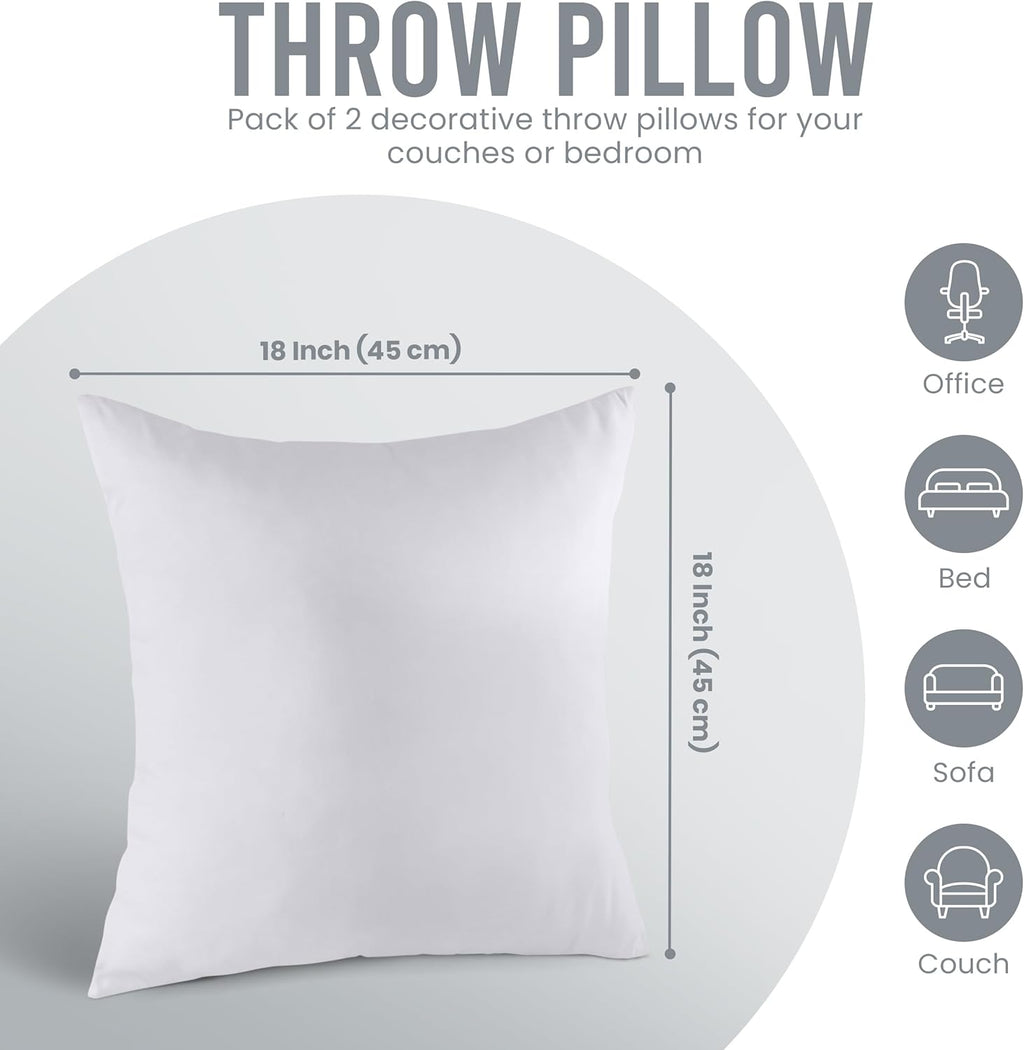 Utopia Bedding Pillow Inserts - Set of 2, 18x18 White Decorative Cushions for Sofa & Bed - Soft & Fluffy