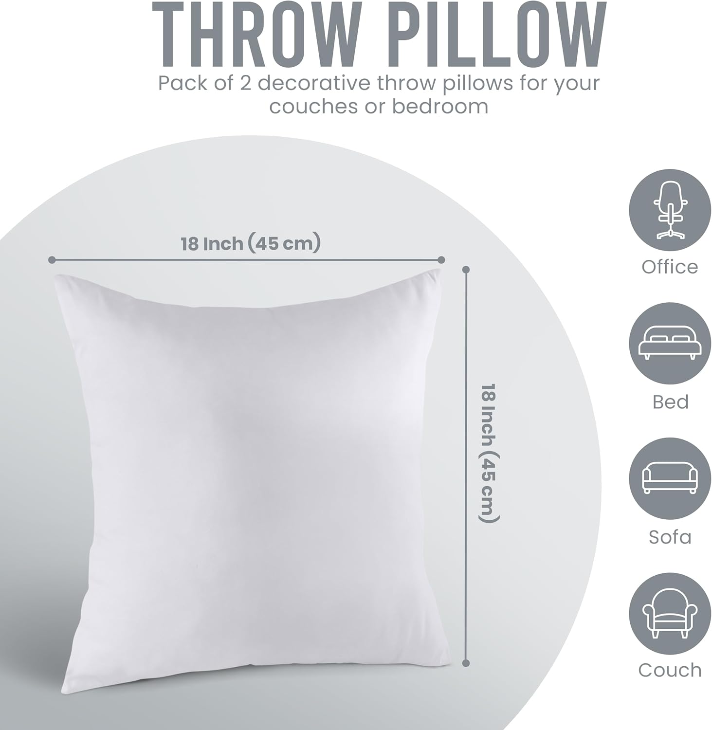 Utopia Bedding Pillow Inserts - Set of 2, 18x18 White Decorative Cushions for Sofa & Bed - Soft & Fluffy