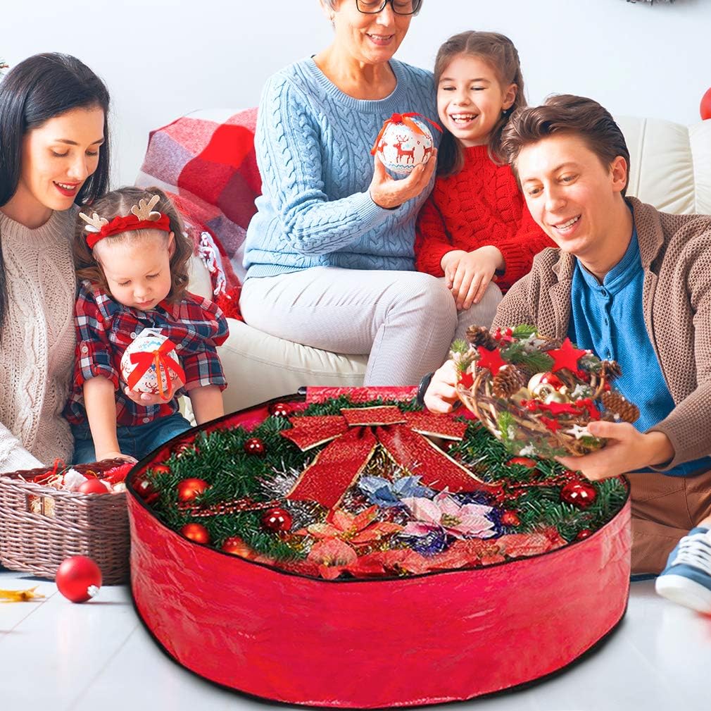 ProPik Christmas Wreath Storage Bag - Heavy-Duty Tear-Resistant Holiday Container | 36” X 8” (Red)