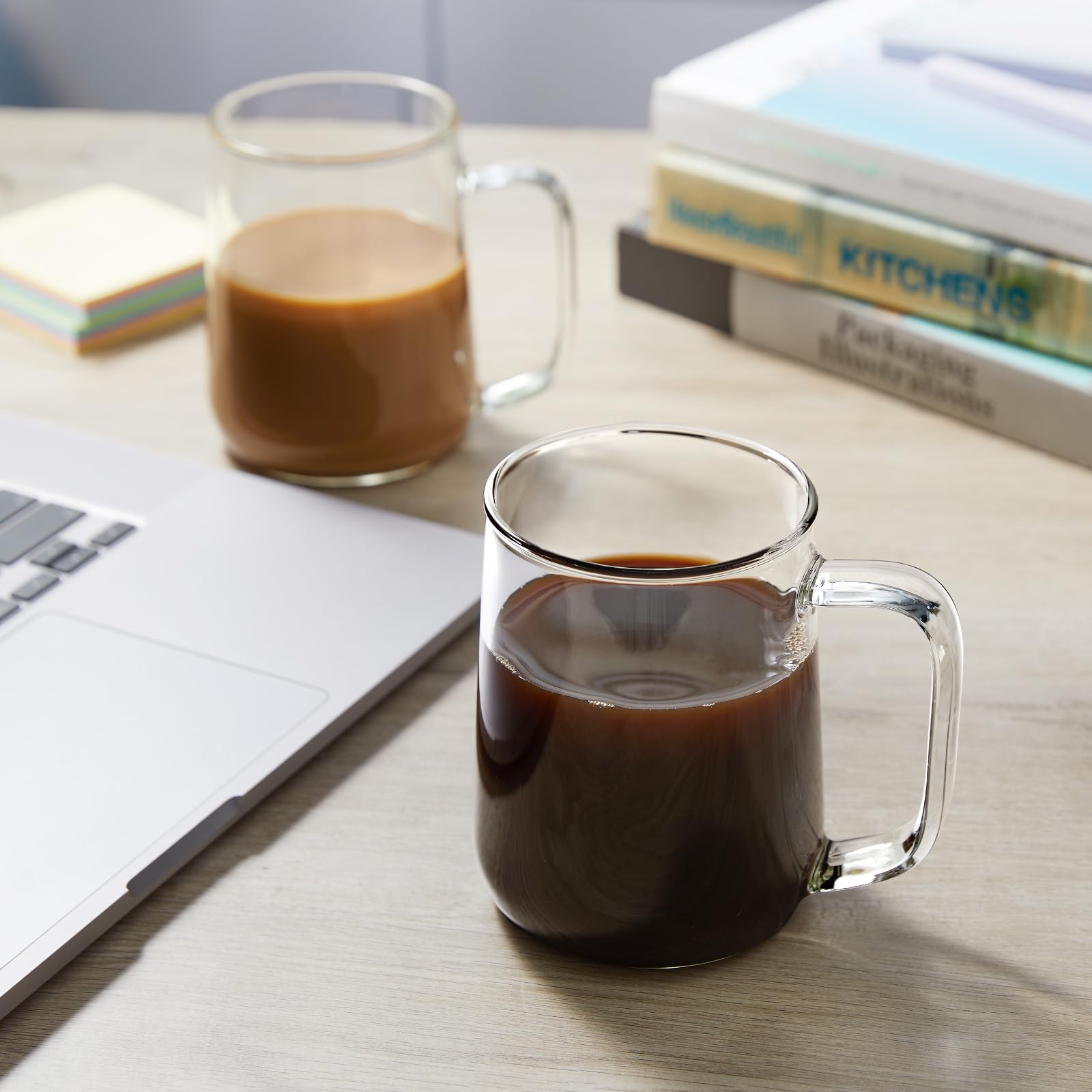 ZMZKKLL Glass Coffee Mugs, 16 oz Glass Coffee Cups Set of 4, Clear Borosilicate Glass Mugs with Handles for Cappuccino, Tea, Latte, Hot/Cold Beverages, Wine, Americano