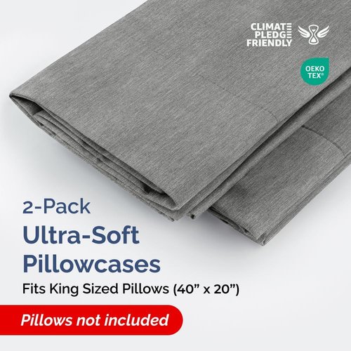 King Pillow Cases by [Brand Name] - Ultra Soft Hotel Quality Covers | Wrinkle-Free & Fade Resistant - 2 Piece Set in Heathered Grey