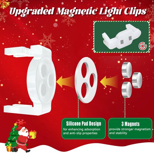 UQM 100 Pack C9 Magnetic Christmas Light Clips, Extra Strong Magnetic Clips Hooks for Christmas Lights, Magnet Christmas Light Clips for C9 C7 Sockets Metal Roof Gutters Outside Patio Holiday Lighting