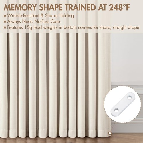 MIULEE 100% Blackout Curtains - Thick Linen, Memory Trained Pleat | 90 Inch Long, 4 Panel Set in Birch