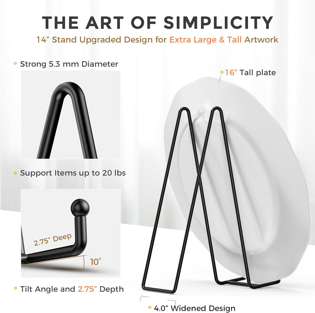 TR-LIFE 14 Inch Heavy Duty Plate Stand - Metal Display Easel for Large Plates & Picture Frames (2 Pack)