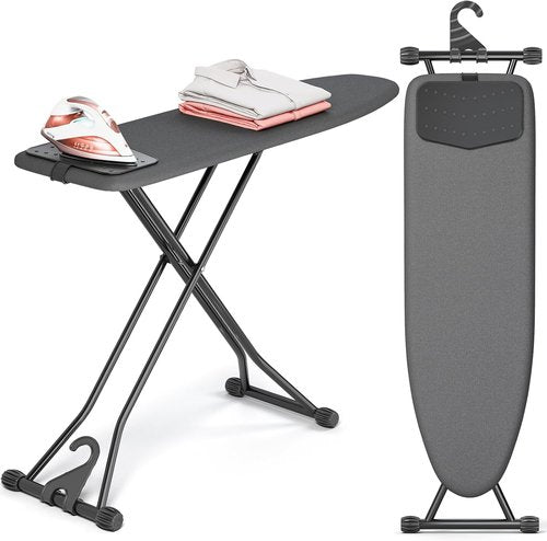 APEXCHASER Compact Ironing Board - Foldable Design with Heat Resistant Cover | 7 Height Adjustable, 13x43 Black