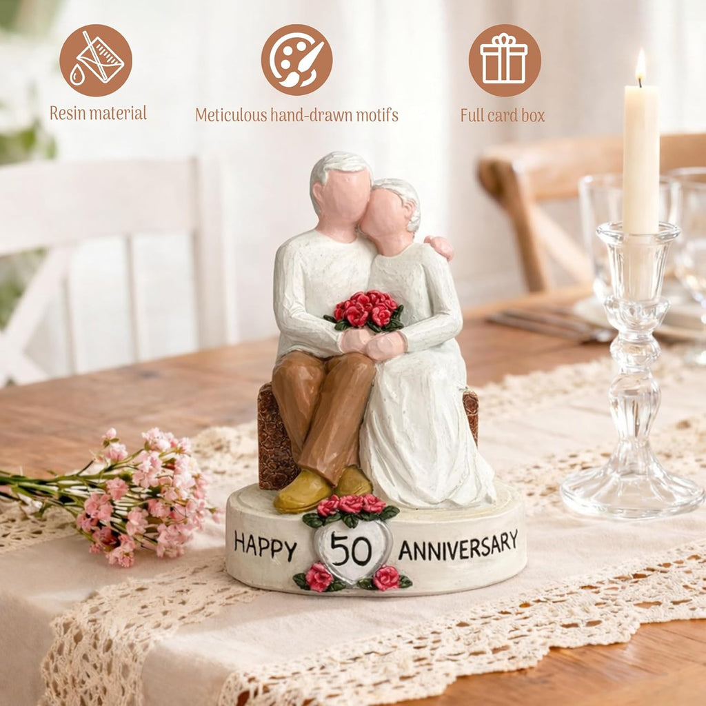 Regine Switzerland 50th Wedding Anniversary Figurines - Hand-Painted Resin Statue for Couples, 5.9 Inch Tabletop Decor