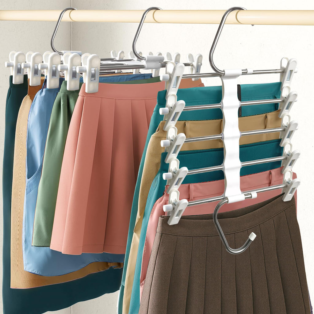 Zylkorb Skirt Hangers, Pants Hangers with Clips Space - 2 Pack - Space Saving Metal Closet Organizer for Shorts, Skirts, and Pants - Closet Organizer and Storage for Pants Jeans Skirts Legging