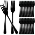 Minatee 50 Pcs Plastic Forks Disposable Cutlery Heavy Duty Dinnerware Plastic Silverware Flatware for Parties Supplies Dessert Picnics Holiday House(Black)