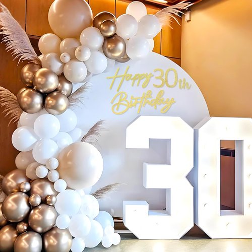 MASTRON Happy Birthday with 0-9 Numbers Sign for Backdrop - Glitter Felt Custom Age Happy Birthday Decal for Balloon Arch Birthday Decorations Baby Shower - Gold