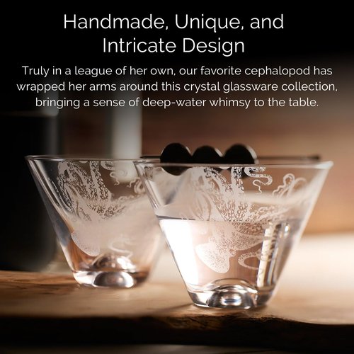 Caskata Lucy Stemless Martini Glasses Set of 2 | Hand-Crafted Lead-Free Crystal Drinking Glasses For Martinis or Cocktails | Unique Party Wine Glass for Wedding or Birthdays | 12 Oz.
