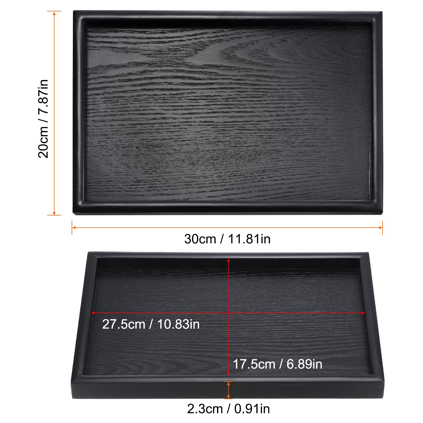 PATIKIL Wood Serving Tray 12x8 Inch Outer Base, Rectangular Decorative Platter for Home Decor Kitchen Table Candle Holder, Black