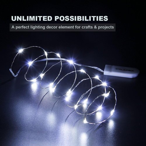 CYLAPEX 12 PCS Fairy Lights - Cool White 3.3FT Silvery Copper Wire | Battery Powered LED String Lights for Weddings, Parties & Home Decor