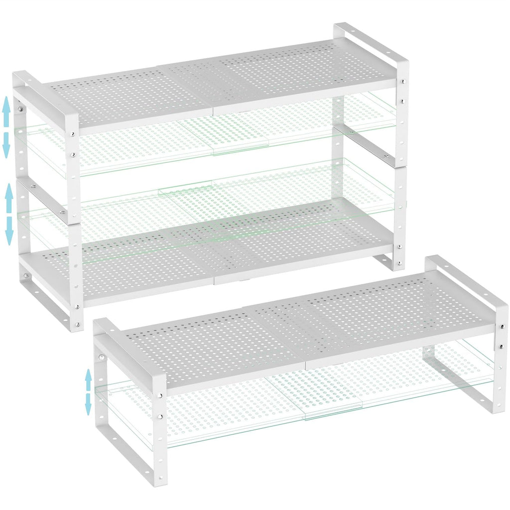Wobmmi Expandable Shoe Rack Stackable Metal Pantry Storage Shelves Stand Adjustable Height Cabinet Shelf Organizer Racks Spice Shelving(3PACKS/WHITE,MEDIUM)