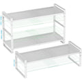 Wobmmi Expandable Shoe Rack Stackable Metal Pantry Storage Shelves Stand Adjustable Height Cabinet Shelf Organizer Racks Spice Shelving(3PACKS/WHITE,MEDIUM)