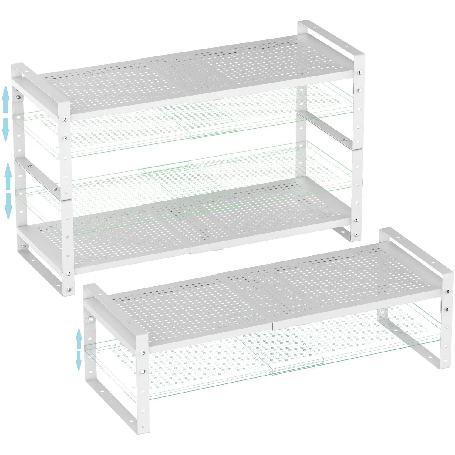 Wobmmi Expandable Shoe Rack Stackable Metal Pantry Storage Shelves Stand Adjustable Height Cabinet Shelf Organizer Racks Spice Shelving(3PACKS/WHITE,MEDIUM)