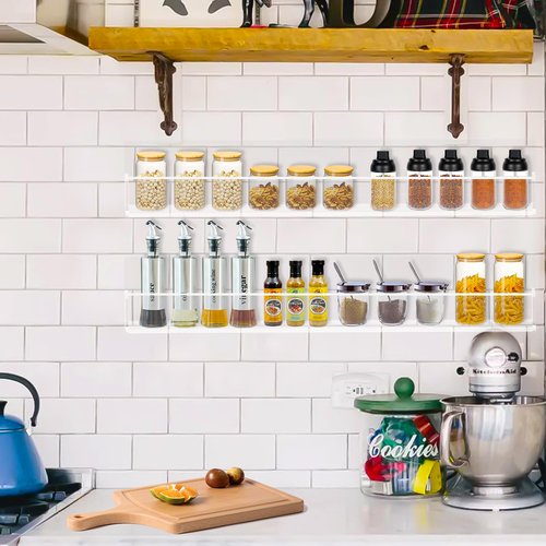 SOVQUEST Clear Acrylic Floating Shelves Wall Mounted 15 Inch Invisible Kids Bookshelf Figurine Display Shelf Spice Rack for Office Bathroom Kitchen (4 Pack)