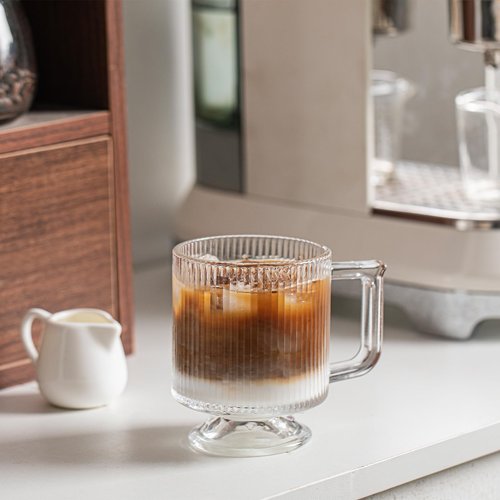INSETLAN 6-Piece Ribbed Glass Coffee Mug Set, 10 oz Clear Glass Tea Cups with Handle, Modern Vertical Stripe Design for Everyday Drinks – Perfect for Coffee, Tea, Latte, Cappuccino, and More
