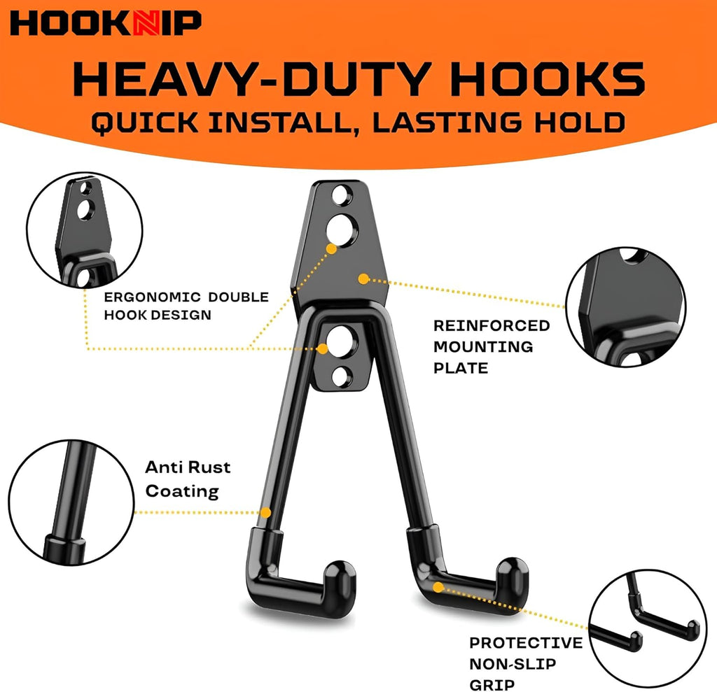 Pack 13 Heavy Duty Garage Hooks - Multi-Sized Wall-Mounted Tool Hangers with Anti-Rust PVC Coating | Ideal for Bikes, Ladders, and Garden Tools
