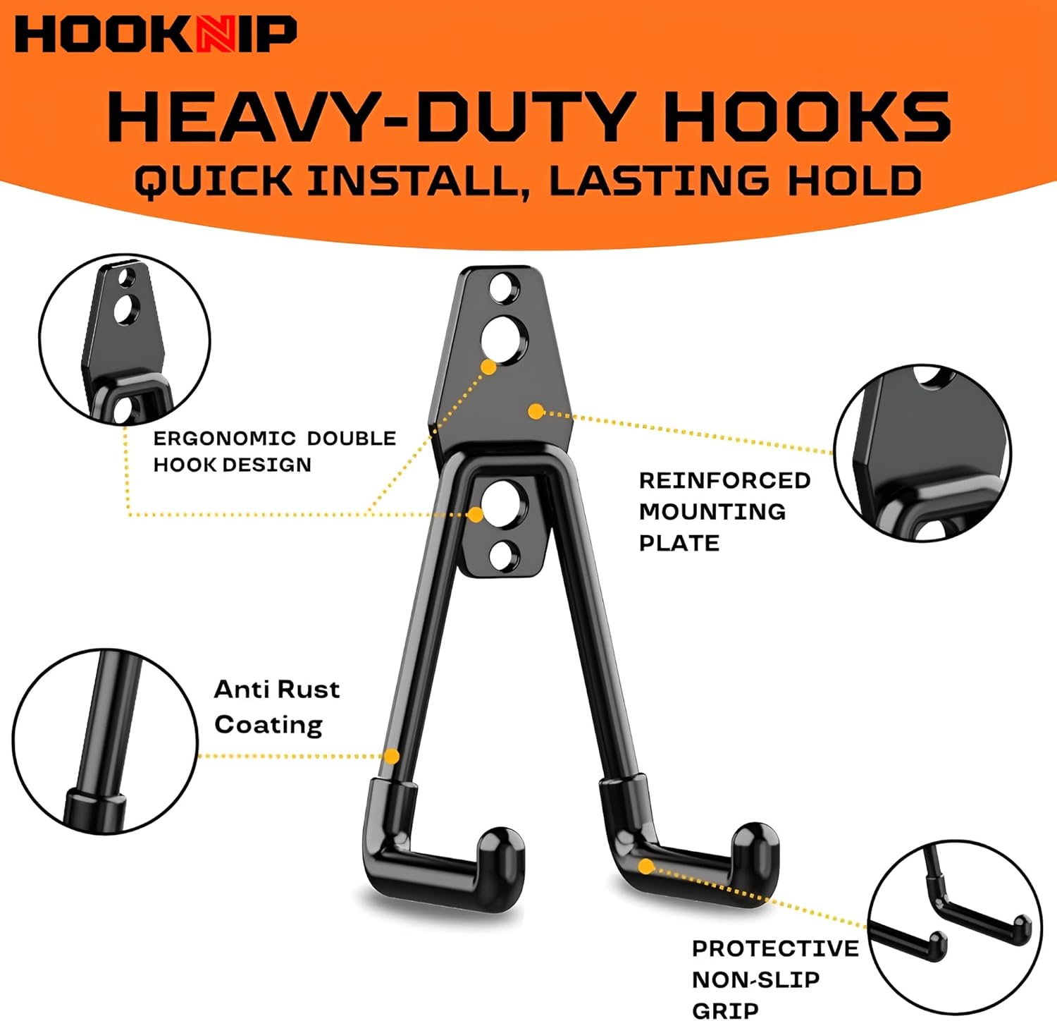 Pack 13 Heavy Duty Garage Hooks - Multi-Sized Wall-Mounted Tool Hangers with Anti-Rust PVC Coating | Ideal for Bikes, Ladders, and Garden Tools