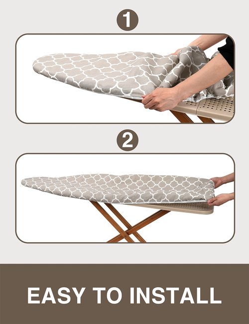 Sunkloof Ironing Board Cover and Pad 15"x54" Extra Thick Natural Cotton, Scorch and Stain Resistant Padding, Standard Size Iron Board Cover with Fasteners Heavy Duty Elastic Edge, Heatproof